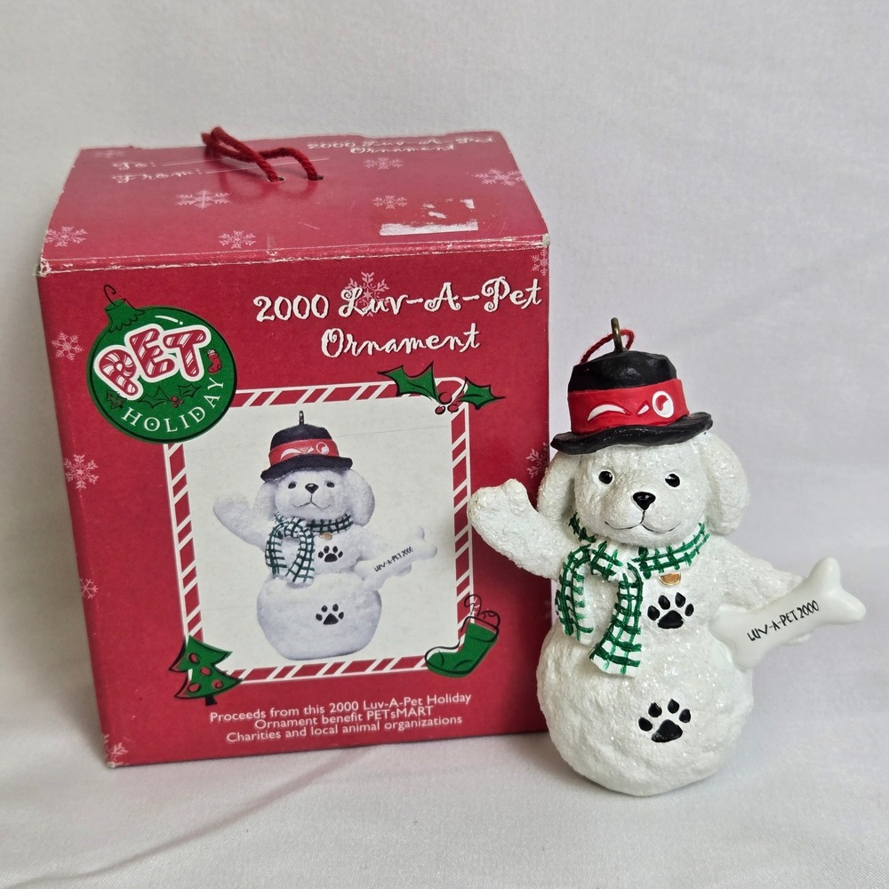 Pet Holiday Luv-A-Pet 2000 Snow Puppy Dog Christmas Ornament‎ & Box Vintage Y2K
